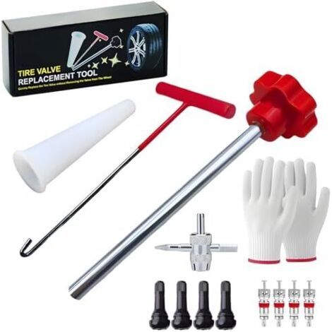 7 Pièces Valve Pneu Voiture Remover, Demonte Obus, Comprenant Un Extracteur de Valve, Outil à Crochet, pour Les Voitures, Camions, Vélos, Motos - (1/5)
