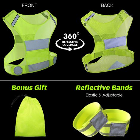 Gilet réfléchissant haute visibilité réglable, avec brassards, équipement de sécurité pour la course à pied, le Cycle de nuit (1/5)