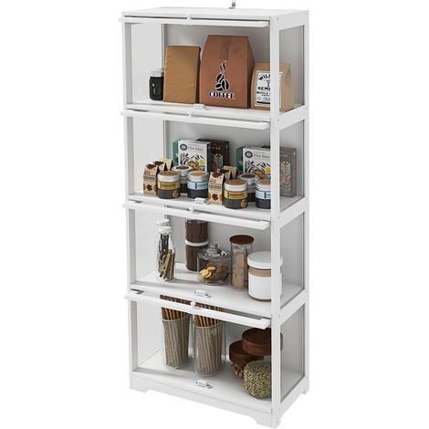 Vitrine collection 4 niveaux portes abattantes anti-basculement blanc 59x30x139 cm
