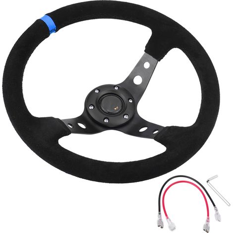 GARRYFIZH Volant de course automobile universel 35 cm/14 pouces, 6 boulons, avec klaxon bleu