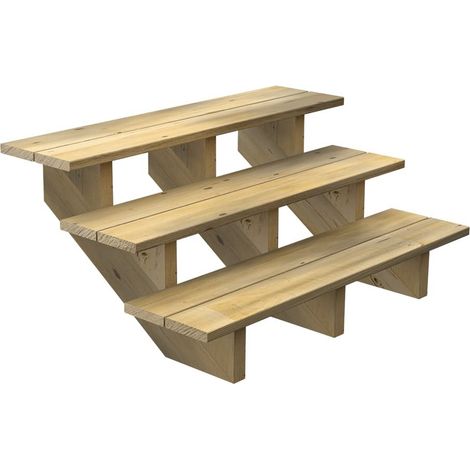 Escalier Bois Exterieur - 3 Marches - Largeur : 1m20 - Hauteur : 51cm - Sans Contremarches - Pin du Nord - Traité Autoclave