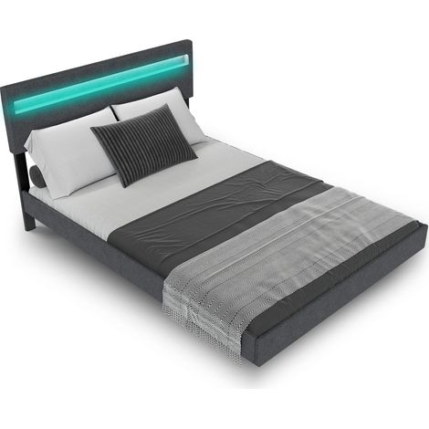 Letto galleggiante Lisbon Grigio scuro Elegante letto imbottito galleggiante con illuminazione a LED (1/2)