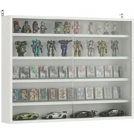 Vitrine murale Madera avec supports réglables et 2 portes vitrées 80 x 9,5 x 60 cm Blanc