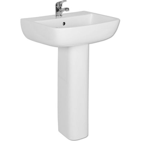 Short Projection Bathroom Pedestal 520mm Basin Compact Cloakroom Single Tap Hole Sink (1/5)