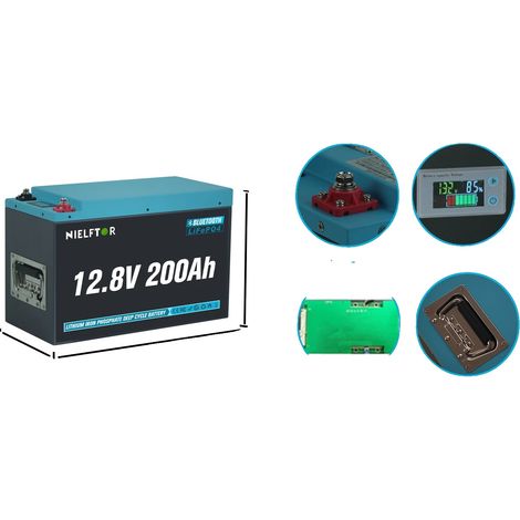 Batterie LiFePO4, 300Ah Haute Capacité, BMS Intégré à Multi-Protection, 12.8V 200Ah Pack (1/2)