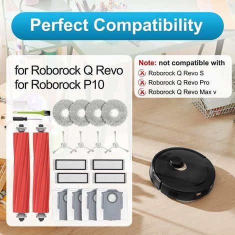 Kit d'accessoires pour Roborock Q Revo, Pièces de Rechange avec 2 Brosse Principale, 4 Chiffons de Vadrouille, 4 Sacs à Poussière, 4 Filtres, 4 Brosses Latérales (1/3)