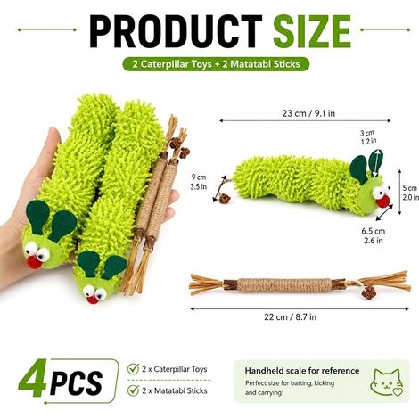 Cat Toy Set, Including Plush Caterpillars and Silver Vine Sticks, Dental Cleaning and Anti-Stress Kit, Indoor Kittens and Cats (1/4)