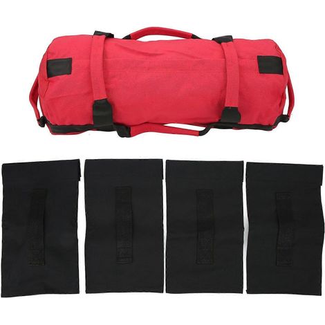 Sac de lestage de musculation en tissu Oxford, 6 poignées, réglage facile, sac de lestage multifonctionnel avec sacs de remplissage pour salle de sport intérieure, rouge