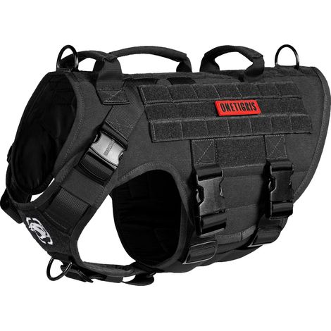 Harnais tactique pour chien X Destroyer - Réglable, anti-traction, avec 3 poignées et 2 boucles en métal - Sécurité (noir) L (1/5)