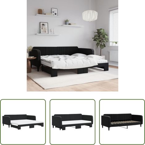 vidaXL Canapé - Lit de jour avec lit gigogne et matelas noir 100x200 cm velours (1/5)