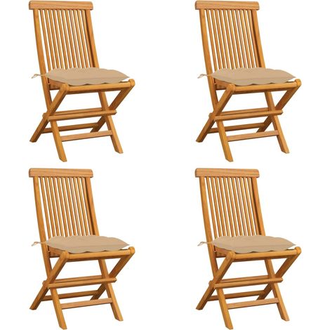 Lot de 4 Chaises de jardin avec coussins beige - Chaise d'extérieur pour terrasse/jardin Bois de teck massif BV963480 - BonneVie (1/5)