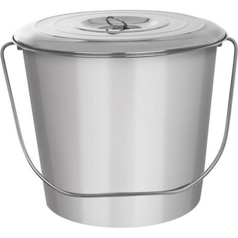 Seau - Acier Inoxydable - Avec Couvercle - Rond - Poignée Intégrée - 12 L - Hauteur 27 cm Diamètre 30 cm