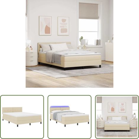 vidaXL LED -  Boxspringbett mit Matratze mit LED Creme 140 x 190 cm Stoff (1/5)