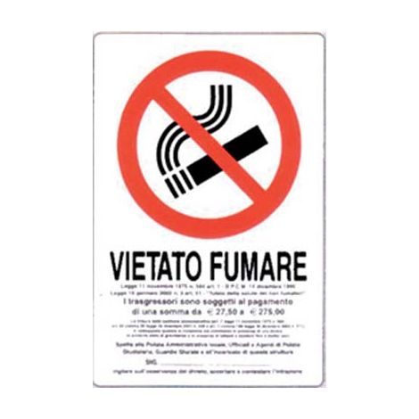 TARGA SEGNALETICA VIETATO FUMARE NORME LEGGE - PP CM 20X30- 10 pezzi