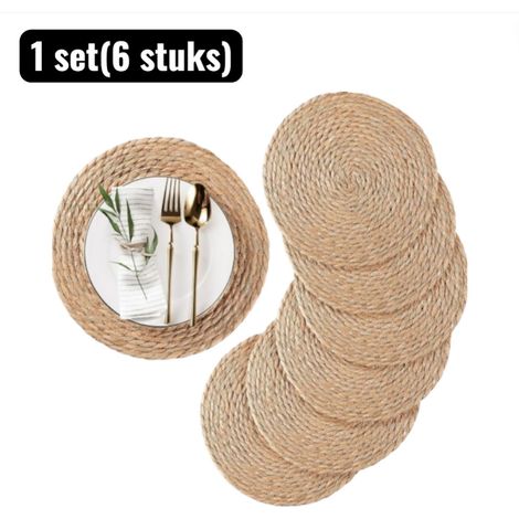 Lot de 6 sets de table tissés en roseau et rotin diamètre 30 cm résistants à la chaleur pour table repas décoration et style bohème (1/5)