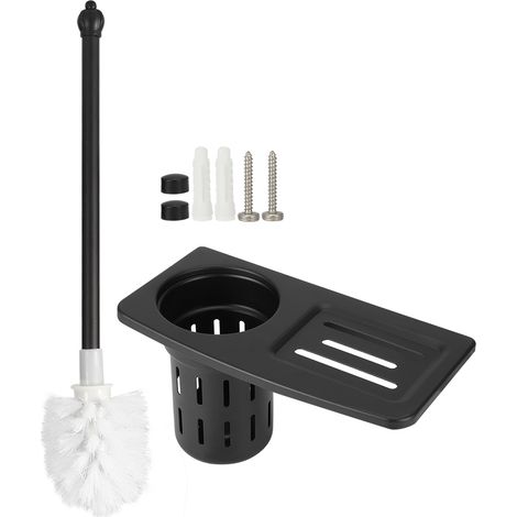 Lot 2 porte-brosses WC muraux noirs 7243B, set de nettoyage pour cuvette de salle de bain, support design incluant brosse de toilette (1/5)
