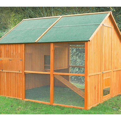 Gallinero Noruega para 10-12 Gallinas - Gallinero Grande de Madera para Exterior - Refugio y Voladero Protegido del Aire - Bandeja Extraíble - Incluye Perchas y Ponedero
