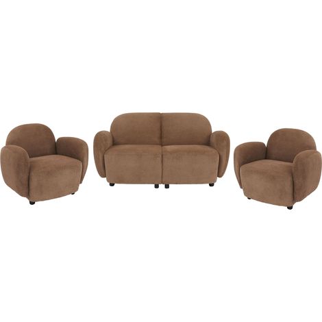 Ensemble de salon HWC-P33, canapé 2 places, 2 fauteuils, tissu/textile chenille (330 g/m2) Oeko-Tex- marron (1/5)