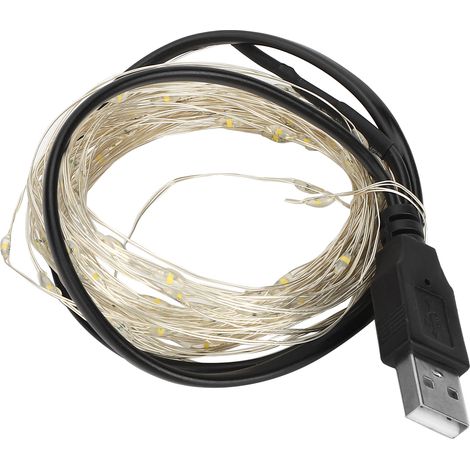 Guirlande lumineuse LED de 10 m (32,8 pi) en fil de cuivre, rechargeable par USB, lampe décorative pour Halloween et fêtes à la maison, lumière blanche (1/5)