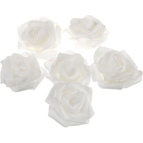 Eease 50 cabezas de rosas artificiales, perfectas para decoración de mesas de boda y del hogar - Blanco