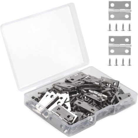50 Pièces Mini Charnières Rétro, 18 x 15mm Charniere Inox Invisible Durable et Robuste Petite Charniere Plate Avec 200 Vis (Argent) (1/5)