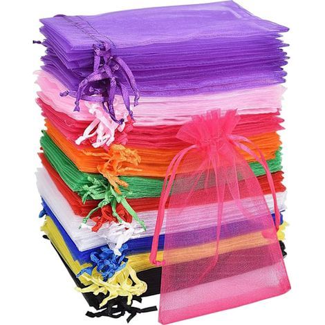100 mehrfarbige Organza-Geschenktüten, 10 x 15 cm
