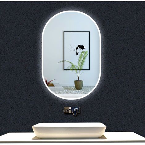 Ocean 45x75cm Miroir de salle de bain ovale à LED avec lumière blanche 6000k Dimmable à l'infini Anti-buée et Mémoire