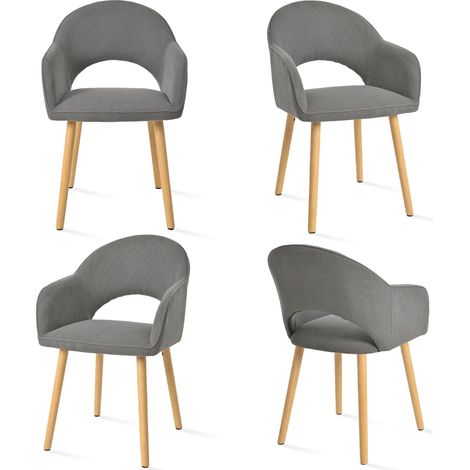 Goeurvant Sedie da pranzo comode con schienale a forma di mezzaluna e braccioli ergonomici, Perfetta combinazione di supporto ed eleganza - Set di 4 - Grigio