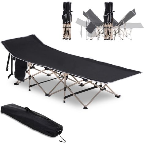 Lit de camp pliant, résistant aux intempéries, avec sac de transport, 190 x 68 x 52 cm, noir (1/5)
