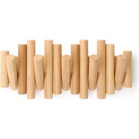 Patère murale 5 crochets en bois de pin biseauté – Finition naturelle – Dimensions 37,1 x 16,5 x 4,4 cm – Charge 2,25 kg par crochet (1/4)