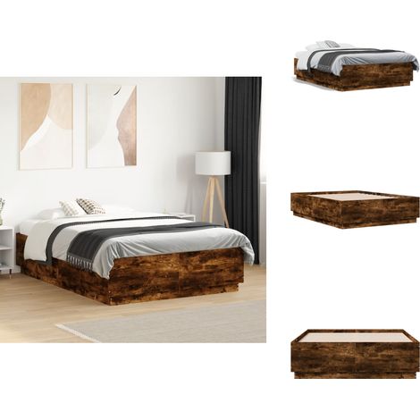 Cadre de lit sans matelas chêne fumé 135x190 cm - Cadre De Lit - Lit Double - Lit En Bois - Lit Moderne - Sommier (1/5)