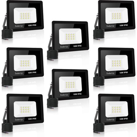 8PCS Projecteur LED Extérieur, 10W Spot LED Exterieur 1000LM Super Lumineux 6500K Blanc Froid Éclairage de Sécurité Extérieur IP66 Imperméable pour Garage Jardin Terrasse Parking