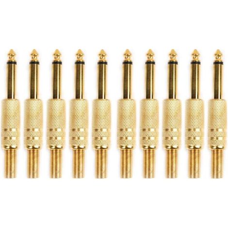 10 Pcs Plaqué Or 6.35mm Mâle 1/4 Prise Jack Mono Connecteur Audio À Souder (1/4)