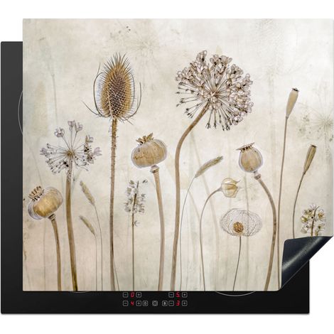 PROTECTION PLAQUE INDUCTION Fleurs - Aquarelle - Nature morte - Marron - Vintage Tapis Pour Induction 59x51 cm (1/5)