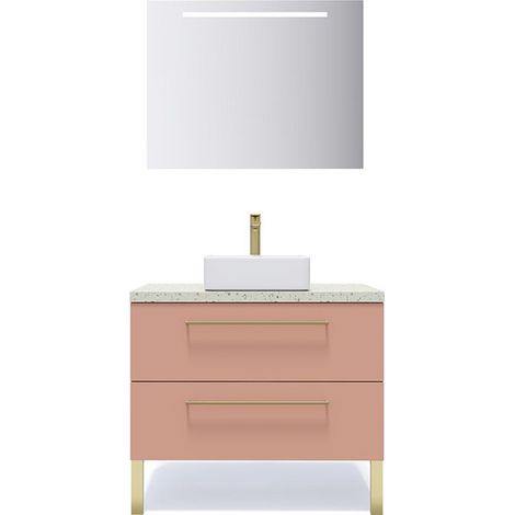 Meuble de salle de bain suspendu vasque à poser 90cm 2 tiroirs Abricot + miroir - Glasgow (1/5)