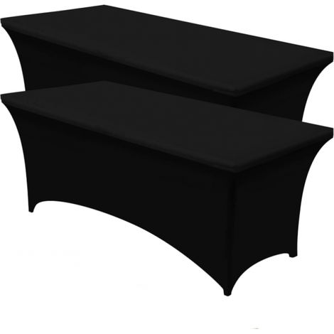 (Lot de 2, Noir)Nappe de Table Extensible 6 Pieds, 183 cm Couverture de Table en Polyester et Spandex - Lavable en Machine et Infroissable