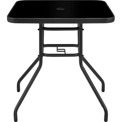 Soberine Tavolo Quadrato con Foro per Ombrello Ø 4,2 cm Tavolo da Giardino Design Elegante in Vetro per Prato Balcone Patio Piscina Spiaggia Nero (1/5)