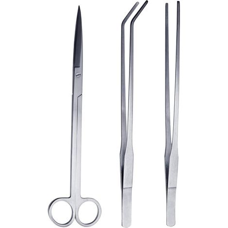 Kit Outils Aquarium - Pince Droite 27 cm - Pince Incurvée 27 cm - Ciseaux 25 cm - Acier Inoxydable - Pour Entretien Plantes Poissons - 3 Pièces (1/3)