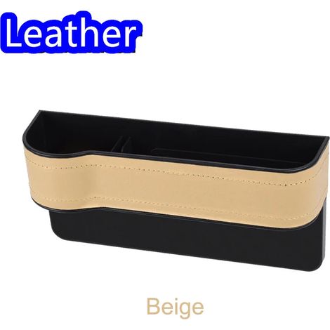 (Cuir beige, côté gauche) Organisateur de siège auto pour combler l'espace entre le siège et le siège avant. Boîte de rangement latérale avec porte-gobelet pour téléphone, lunettes de soleil et boisso (1/5)