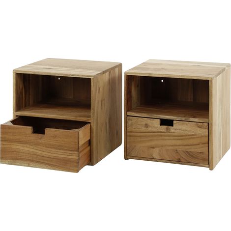 Lot de 2 chevets suspendus 1 tiroir 30x25x30 cm en acacia naturel