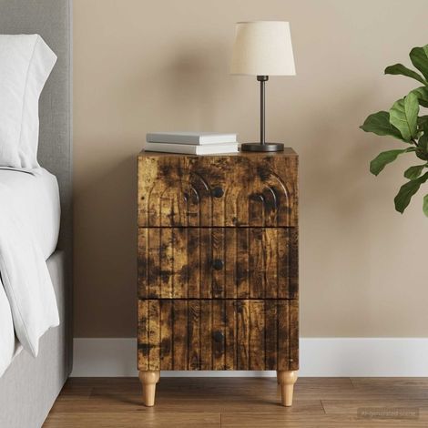 Table de chevet 3 tiroirs en bois d’ingénierie chêne fumé 43 x 41 x 66,5 cm - PANGIVO (1/5)
