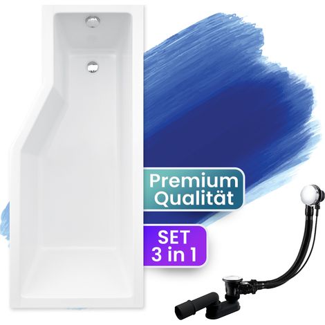 Badewanne Eckbadewanne 150x75 Rechts, Ablaufgarnitur & Füßen GRATIS - Komplettset 3in1 Original Acryl Wanne Premium Siphon - BADLAND INTEGRA (1/5)