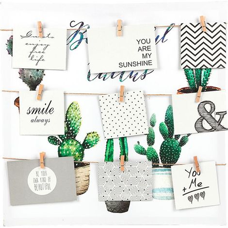 Memoboard 50x50cm Fotowand Memowand Wandbild Bilderhalter Leinwand Geldgeschenk - Kaktus (1/3)