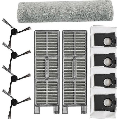 11 pièces de rechange pour aspirateur Mova Z50 Ultra/Z5 Pro/Z5 : lingette de nettoyage, brosse latérale, filtre et sac à poussière.