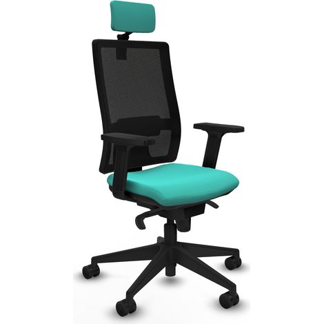 Horna sincro malla negra similpiel turquesa brazos 2D base piramidal cabecero 2D ruedas 65mm nailon (1/5)