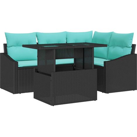 Garden Sofa Set 6 pcs Black and Cream Poly Rattan vidaXL (1/3)
