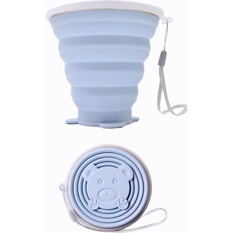 270 ml gobelet portable pliable de voyage avec couvercle en plastique, gobelet pliable en silicone sans BPA, réutilisable(Bleu) (1/5)