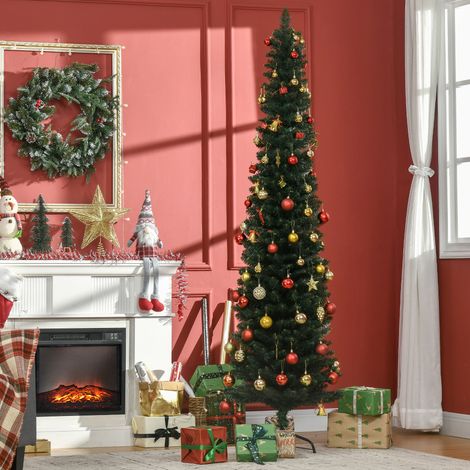 Árbol de Navidad Artificial Estrecho 210 cm con 510 Ramas, Base Plegable y Soporte Metálico Fácil Montaje Verde (1/5)
