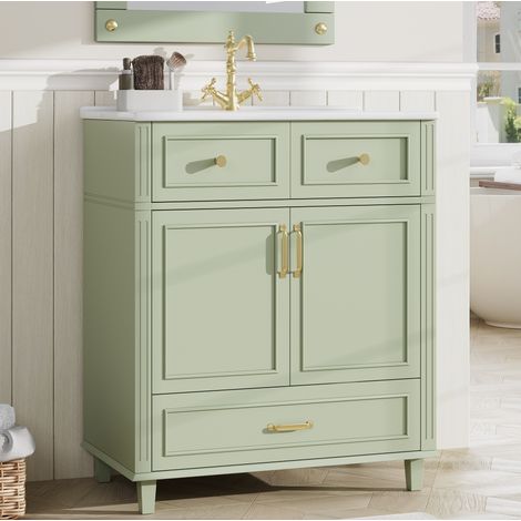 Meuble salle bain 81 cm avec vasque, MDF vert HAVRYA (1/5)