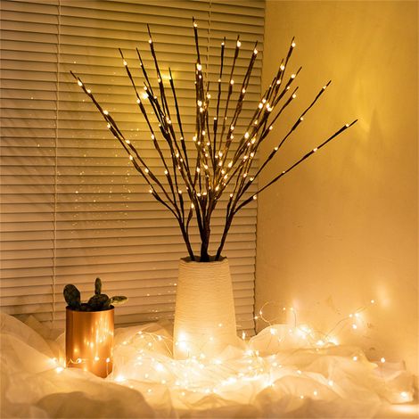 Guirnalda de luces LED con forma de rama de sauce, 20 bombillas - Decoración para el hogar, el jardín y fiestas.